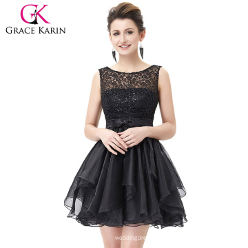 Grace Karin 2016 sans manches V-Back noire en dentelle organza cocktail soirée Prom fête robe 8 taille US 2 ~ 16 GK001012-1